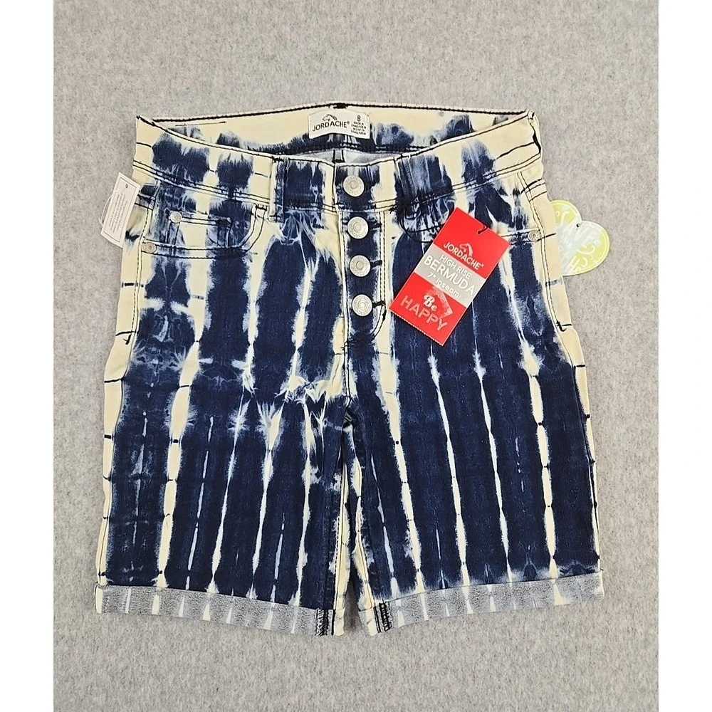 Jordache Jean Shorts Girls Size 8 Mid Rise Denim Tie Wash Bermuda Jeans NWT